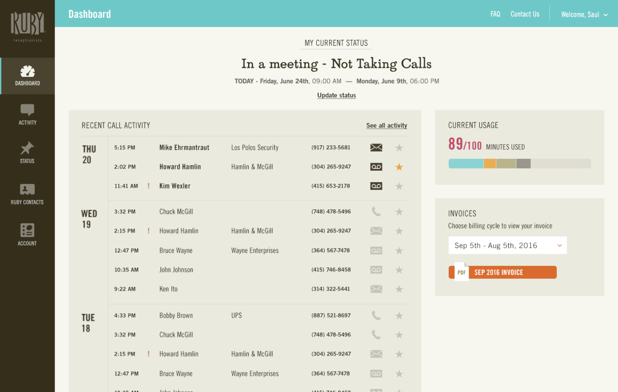 Ruby — Receptionists Operating System, web portal dashboard